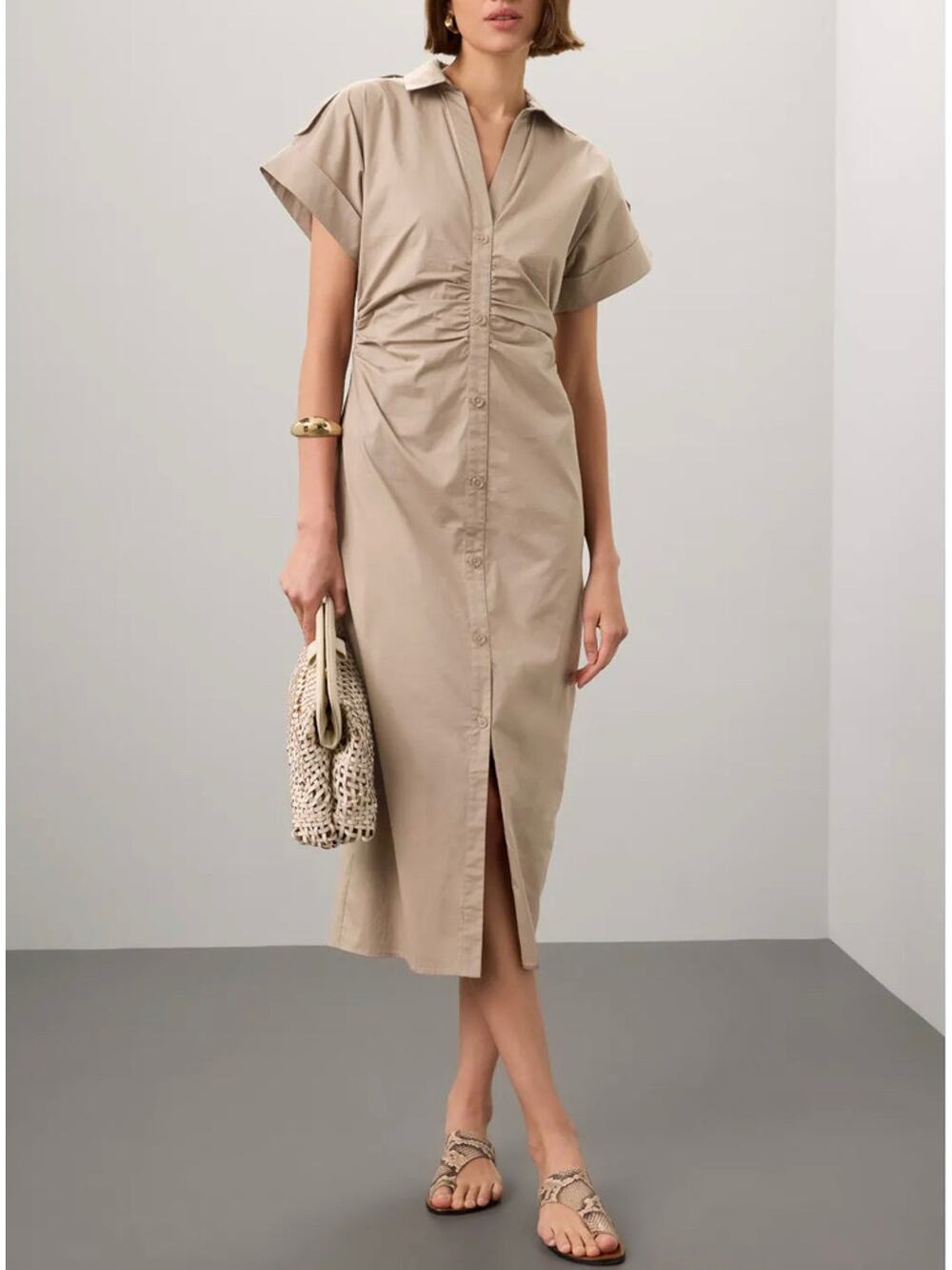 Saunders Collective Midi Dress Khaki Beige
